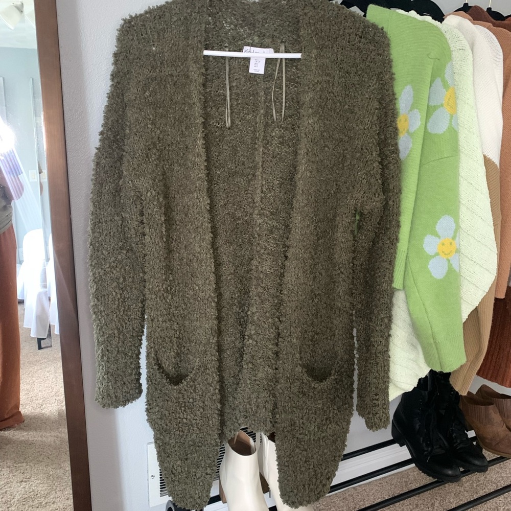 Fuzzy green cardigan